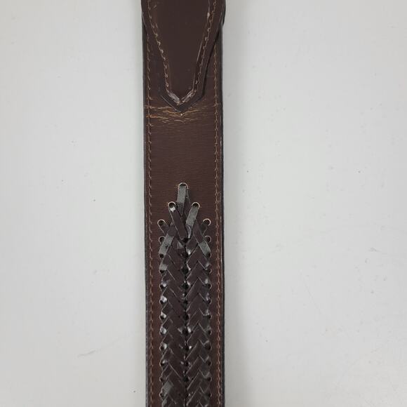 Mens Genuine Leather‎ Belt 34 Brown Basket Weave Braided Solid Brass Buckle - Picture 15 of 15